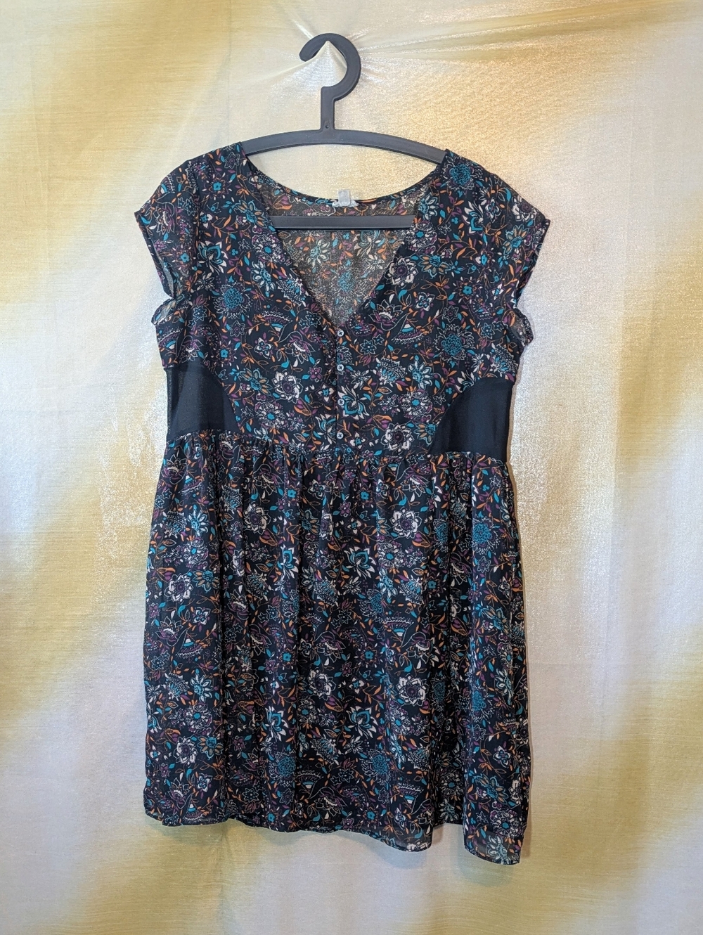 Ecote Urban Outfitters Black Floral Mini Dress Tunic with Mesh